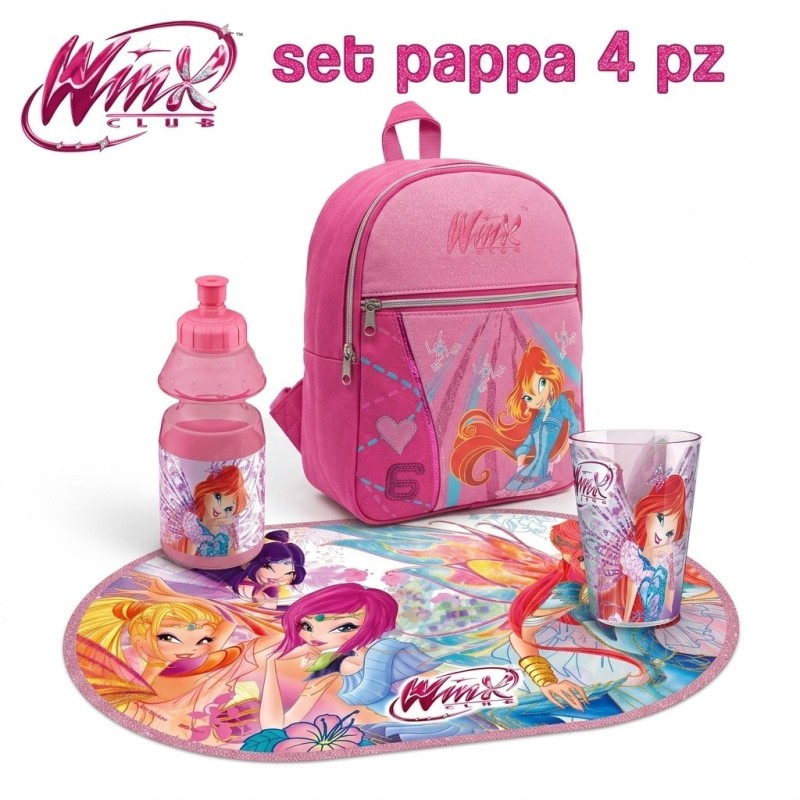 Set Scuola Asilo Winx Club 4 Pezzi – Zaino, Borraccia, Bicchiere e Tovaglietta