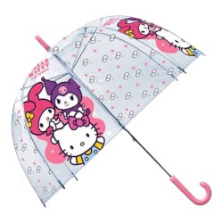 Ombrello Hello Kitty Trasparente Bambina 48 cm – Antivento con Apertura Manuale Sicura e Struttura Resistente