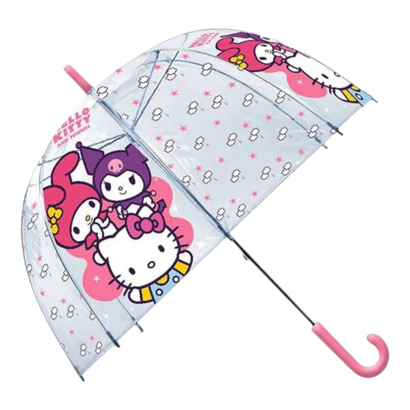 Ombrello Hello Kitty Trasparente Bambina 48 cm – Antivento con Apertura Manuale Sicura e Struttura Resistente