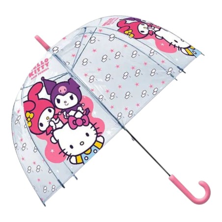 Ombrello Hello Kitty Trasparente Bambina 48 cm – Antivento con Apertura Manuale Sicura e Struttura Resistente