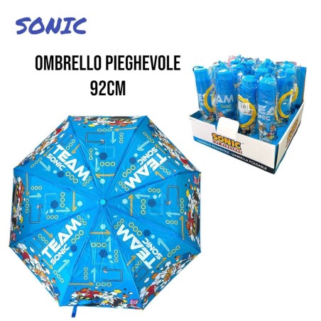 Ombrello Pieghevole Bambino Sonic Antivento 92 cm – Struttura Rinforzata, Sicuro e Compatto, Ideale per Zaino