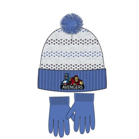 Set Avengers Cappello con Pon Pon e Guanti, Blu, Taglia 52-54 – Idea Regalo Bambini Marvel