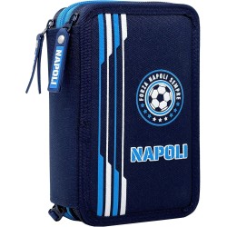 Astuccio Scuola Napoli Azzurri 3 Zip – Portacolori Multiscomparto con Pennarelli Giotto – Ufficiale SSC Napoli – 20x13x6 cm