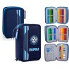 Astuccio Scuola Napoli Azzurri 3 Zip – Portacolori Multiscomparto con Pennarelli Giotto – Ufficiale SSC Napoli – 20x13x6 cm