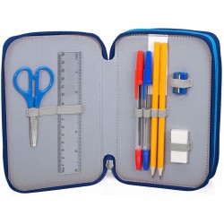 Astuccio Scuola Napoli Azzurri 3 Zip – Portacolori Multiscomparto con Pennarelli Giotto – Ufficiale SSC Napoli – 20x13x6 cm