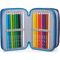 Astuccio Scuola Napoli Azzurri 3 Zip – Portacolori Multiscomparto con Pennarelli Giotto – Ufficiale SSC Napoli – 20x13x6 cm