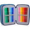 Astuccio Scuola Napoli Azzurri 3 Zip – Portacolori Multiscomparto con Pennarelli Giotto – Ufficiale SSC Napoli – 20x13x6 cm