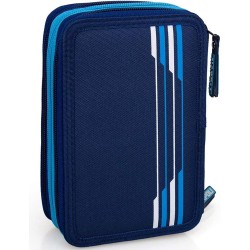 Astuccio Scuola Napoli Azzurri 3 Zip – Portacolori Multiscomparto con Pennarelli Giotto – Ufficiale SSC Napoli – 20x13x6 cm