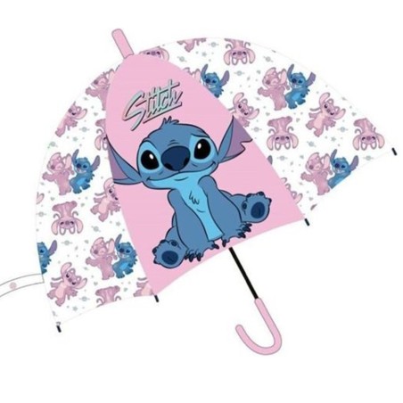 Disney Lilo & Stitch - Ombrello a Campana Rosa 75 cm Automatico con Punte Arrotondate per Bambini