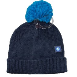 Cappello Invernale SSC Napoli con Pon Pon | Cappello Maglia Bambino Logo Squadra | Prodotto Ufficiale Calcio Napoli