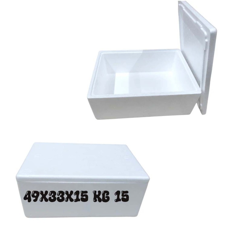 Scatola Termica in Polistirolo 15kg con Coperchio – Contenitore Isotermico 49x33x15 cm per Alimenti, Bevande e Spedizioni