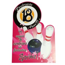 Biglietto Auguri 18 Anni Sagomato Tema Bowling – Idea Regalo Compleanno con Frase Interna e Scritta “Strike!” – Formato A5