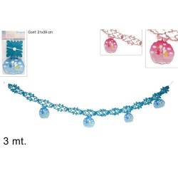 FESTONIE FELICE BATTESIMO CON CICOGNA E NUVOLETTA ROSA -CELESTE 3 MT