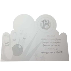 Biglietto Auguri 18 Anni Sagomato Tema Bowling – Idea Regalo Compleanno con Frase Interna e Scritta “Strike!” – Formato A5