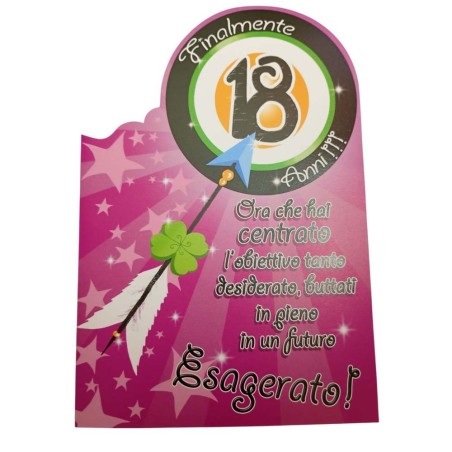Biglietto Auguri 18 Anni Sagomato Freccia – Idea Regalo Compleanno Originale con Frase Spiritosa – Formato A5