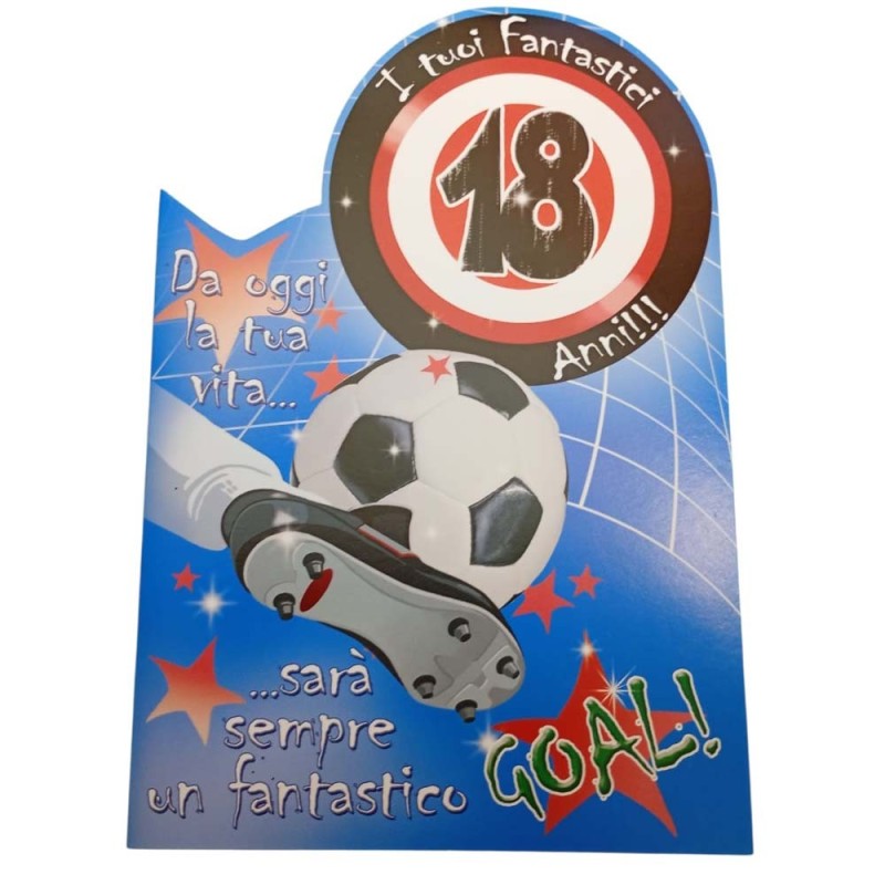 Biglietto Auguri 18 Anni Sagomato Tema Calcio – Compleanno Ragazzo – Idea Regalo Originale con Frase Divertente