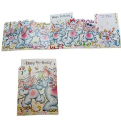 Biglietto Augurale Compleanno 6 Ante – Elefantini in Festa con Scritta “Happy Birthday” – Cartoncino Colorato e Allegro