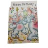 Biglietto Augurale Compleanno 6 Ante – Elefantini in Festa con Scritta “Happy Birthday” – Cartoncino Colorato e Allegro
