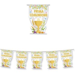 Festone Prima Comunione Calice Oro 6 Metri – Ghirlanda Decorativa Sagomata in Plastica per Addobbi Festa Bambino Bambina