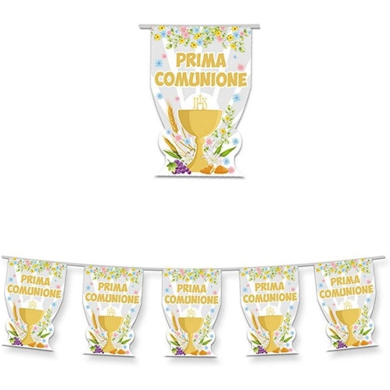 Festone Prima Comunione Calice Oro 6 Metri – Ghirlanda Decorativa Sagomata in Plastica per Addobbi Festa Bambino Bambina