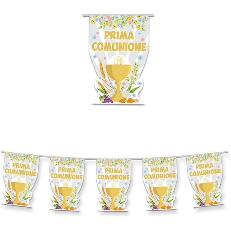 Festone Prima Comunione Calice Oro 6 Metri – Ghirlanda Decorativa Sagomata in Plastica per Addobbi Festa Bambino Bambina