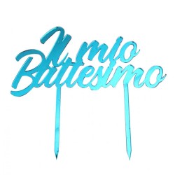 Cake Topper Il Mio Battesimo in Plexiglass Celeste – Decorazione Torta Battesimo Elegante Silhouette