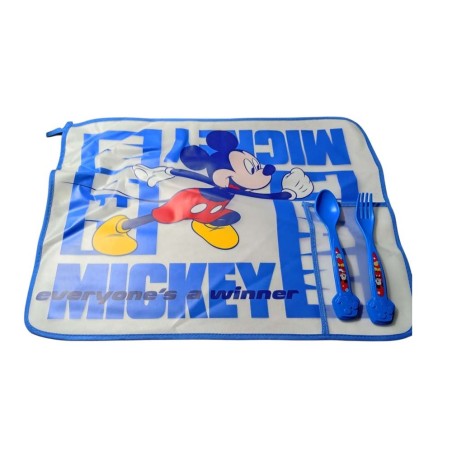 Tovaglietta Impermeabile con Posate Mickey Mouse Disney – Set Pappa Bambini, Cucchiaio e Forchetta in Plastica