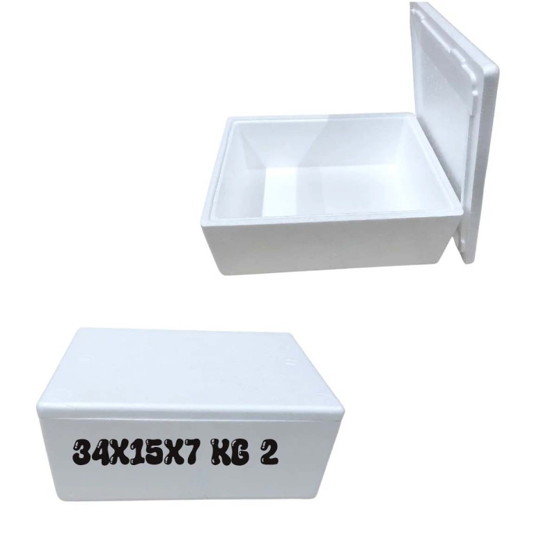 Scatola Termica in Polistirolo 2 kg con Coperchio – Contenitore Isotermico 34x15x7 cm per Alimenti, Bevande, Pesce e Spedizioni