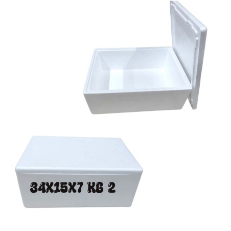 Scatola Termica in Polistirolo 2 kg con Coperchio – Contenitore Isotermico 34x15x7 cm per Alimenti, Bevande, Pesce e Spedizioni