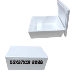 Scatola Termica in Polistirolo 30kg con Coperchio – Contenitore Isotermico 55x37x19 cm per Alimenti, Spedizioni Refrigerate