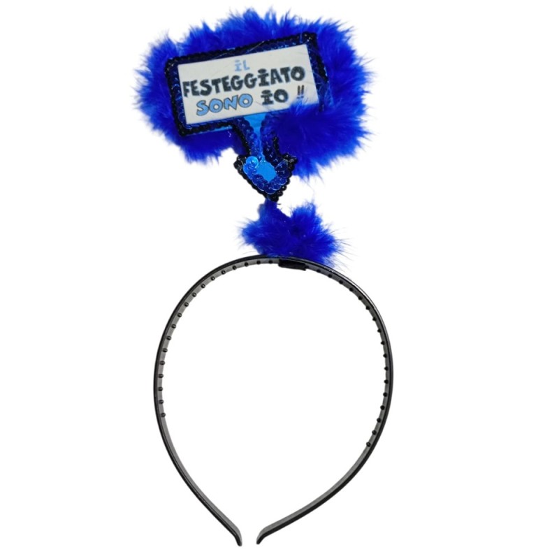 Cerchietto Festa Uomo – Piume Blu e Scritta Divertente “Il Festeggiato Sono Io!” – Accessorio Party Compleanno Addio al Celibato