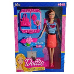 Dollie Fashion Stylist – Bambola alla Moda 25 cm con Accessori Glitter, Anello e Fermaglio Inclusi