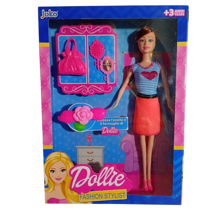 Dollie Fashion Stylist – Bambola alla Moda 25 cm con Accessori Glitter, Anello e Fermaglio Inclusi