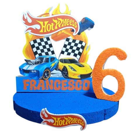 Centrotavola Hot Wheels Personalizzato in Polistirolo con Nome e Età – Decorazione Compleanno Bambino