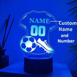 Lampada LED Personalizzata Maglia Calcio in Plexiglass – Luce Notturna con Nome e Numero – Idea Regalo Calcio Uomo Donna Bambino
