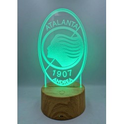 Lampada LED Atalanta Personalizzata con Nome – Luce Notturna Multicolore in Plexiglass con Base Nera – Idea Regalo Tifosi Calcio