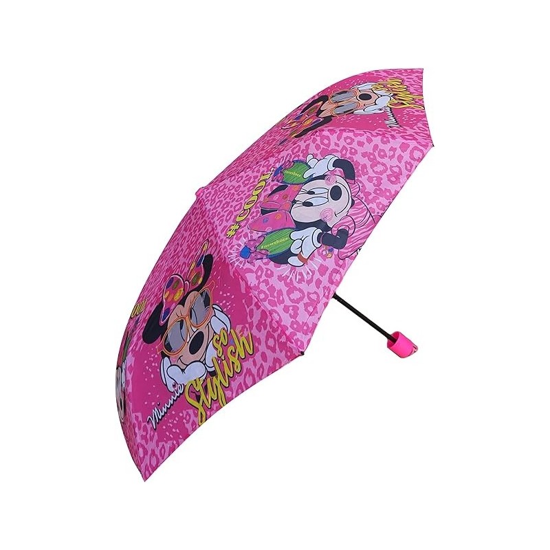 Ombrello Pieghevole Bambina Minnie Disney | Antivento Compatto da Borsa 23 cm | Struttura Rinforzata in Fibra Flessibile