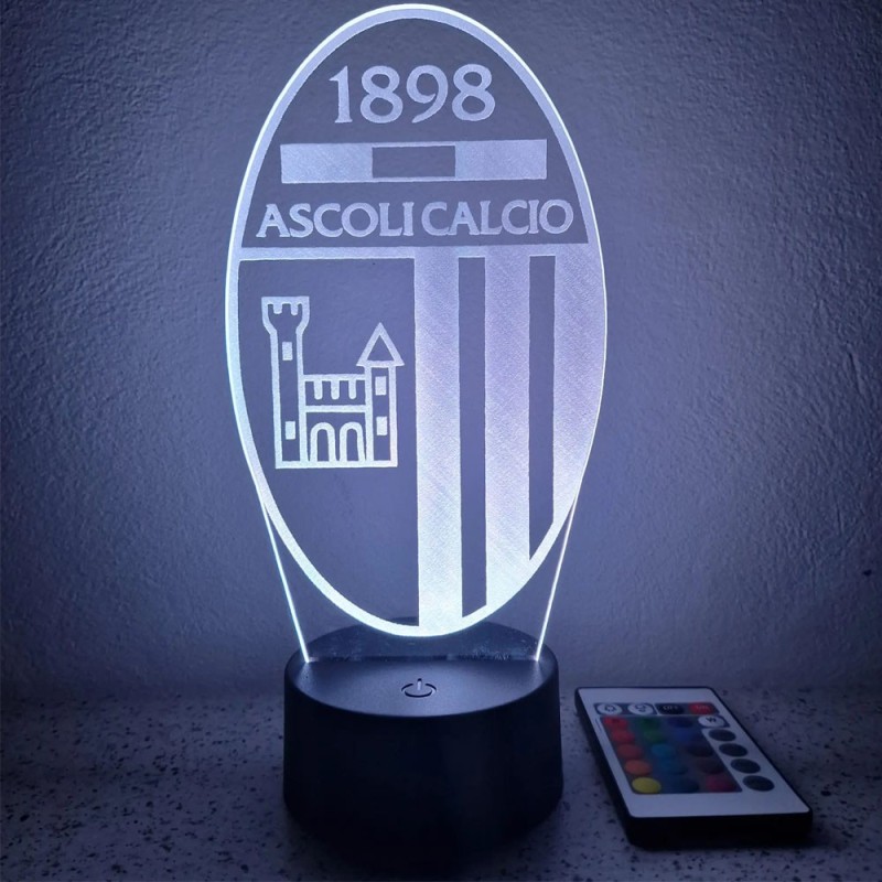 Lampada LED Ascoli Calcio Personalizzata con Nome – Luce Notturna 7 Colori in Plexiglass con Base Nera Idea Regalo Tifosi