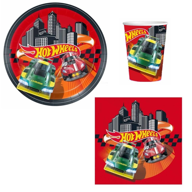 Coordinato Festa Hot Wheels – Kit Compleanno Bambini con Auto da Corsa | Piatti, Bicchieri e Tovaglioli – Set da 8 a 40 Invitati