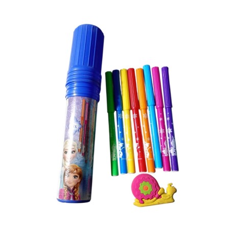 Astuccio Tubo Frozen Disney con 8 Pennarelli + Gomma Lumaca – Set Scuola Bambini