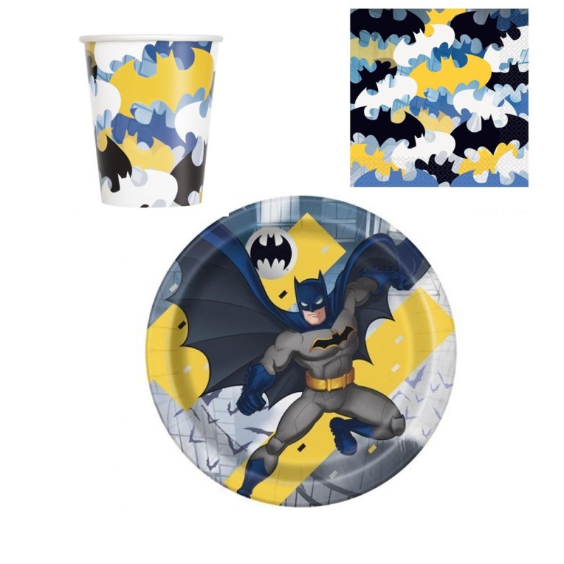 Kit Festa Compleanno Batman – Coordinato Tavola per 8/16/24 Persone | Piatti, Bicchieri e Tovaglioli in Carta