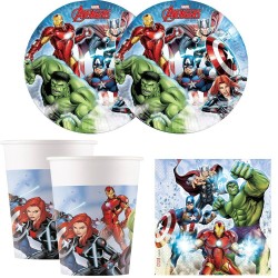 Kit Compleanno Avengers per 40 Persone Marvel Set Feste Stoviglie Monouso Supereroi per Bambini Piatti, Bicchieri e Tovaglioli