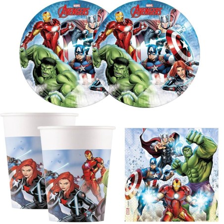 Kit Compleanno Avengers per 40 Persone Marvel Set Feste Stoviglie Monouso Supereroi per Bambini Piatti, Bicchieri e Tovaglioli