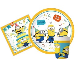 Kit Compleanno Minions per 16 Persone – Set Stoviglie Monouso Bambini | Piatti, Bicchieri e Tovaglioli a Tema Festa