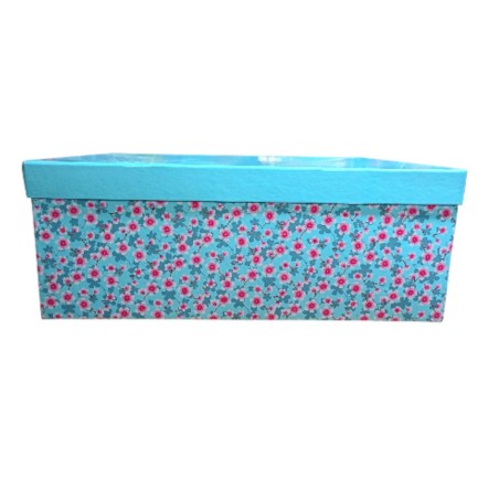 Scatola Regalo in Cartone 35X30X14 cm con Coperchio Azzurro e Fantasia Floreale per Regali, Bomboniere e Confezioni Speciali
