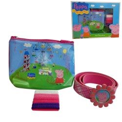 Set Regalo Peppa Pig: Borsa Pochett + Mollettina Capelli + Cintura Fiore Bambina - Idee Regalo