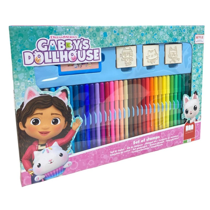 Gabby’s Dollhouse Disney – Set da Disegno Creativo 41 Pezzi con Pennarelli Lavabili Fila, Timbri e Album