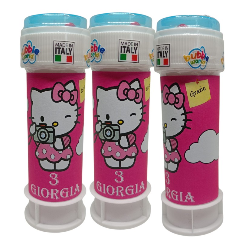 Bolle di Sapone Hello Kitty Personalizzate – Kit Regalino Fine Festa con Nome ed Età