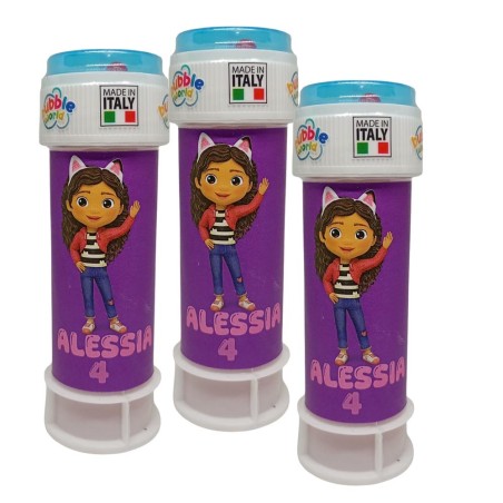 Bolle di Sapone Personalizzate Gabby’s Dollhouse con Nome ed Età – Regalini Fine Festa per Compleanni Bambini
