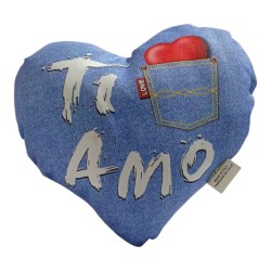 Cuscino Cuore “Ti Amo” Effetto Jeans – 20 cm | Idea Regalo Romantica Originale con Cuore nel Taschino
